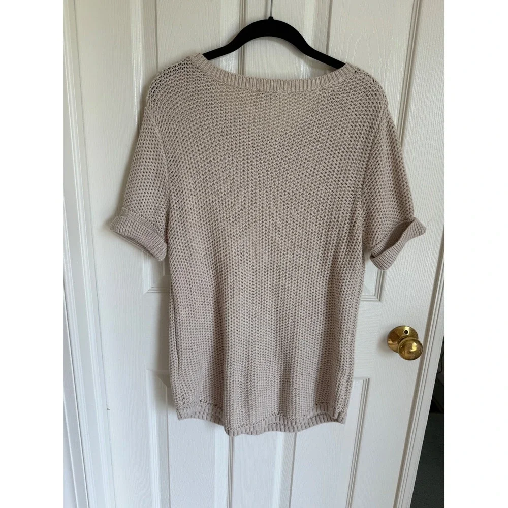 Gap Womens Short Sleeve Textured Knit‎ Sweater Oatmeal Beige Crew Neck Large